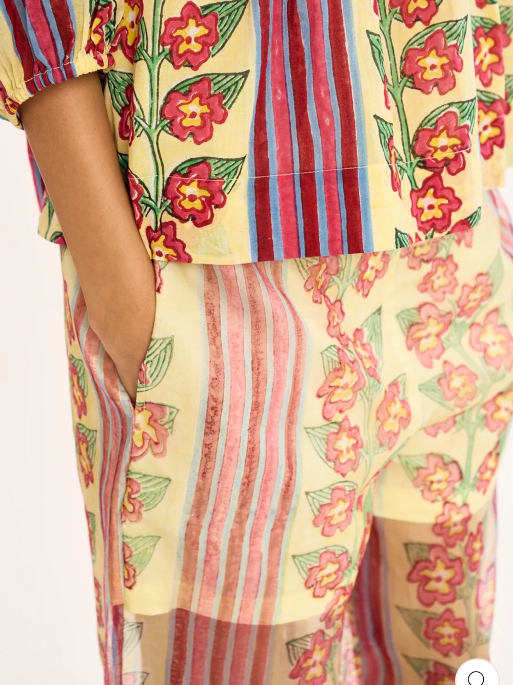 Rujuta Sheth NWT Bombay Pants Sheer Floral Stripe in Buttercream Iris size L - Picture 6 of 9